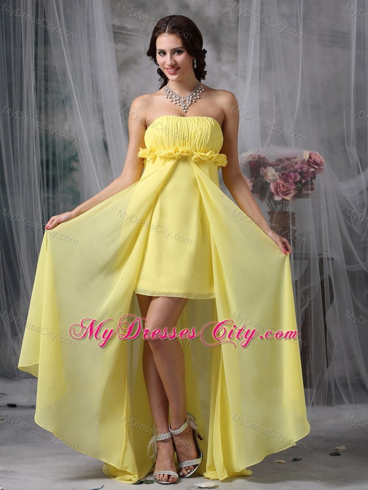 Lovely Yellow Sheath High-low Prom Dress with Hand Made Flower