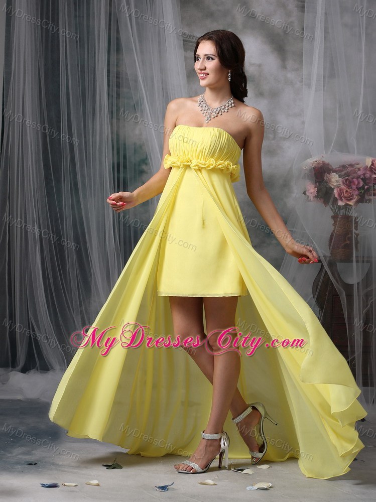 Lovely Yellow Sheath High-low Prom Dress with Hand Made Flower