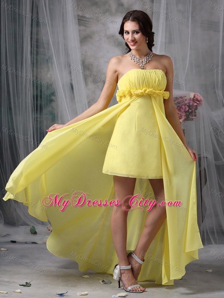 Lovely Yellow Sheath High-low Prom Dress with Hand Made Flower