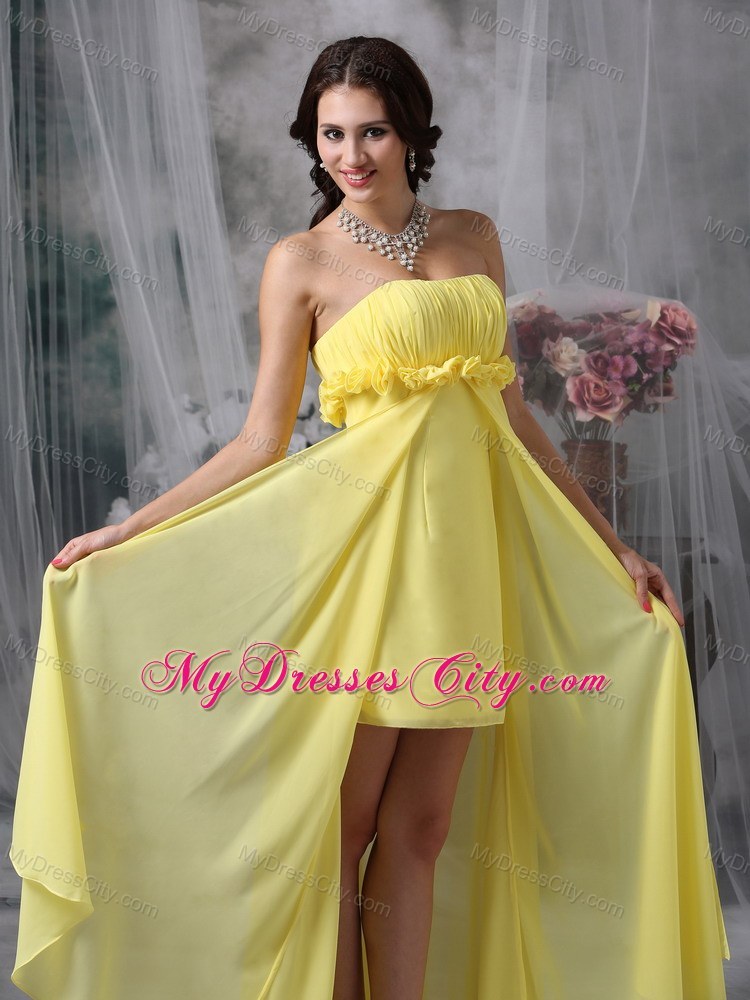 Lovely Yellow Sheath High-low Prom Dress with Hand Made Flower