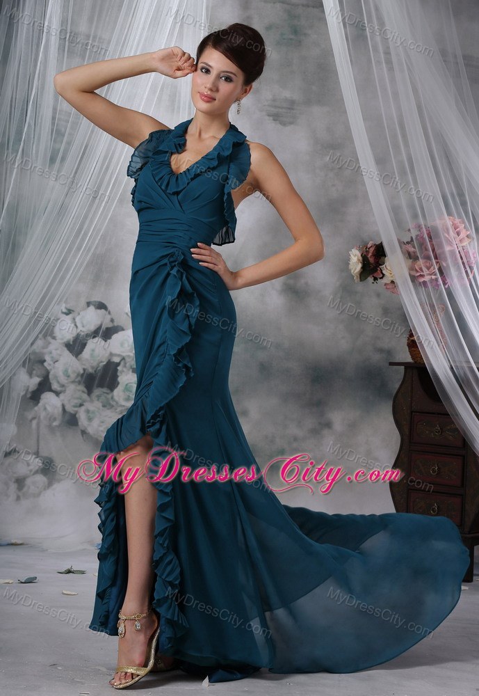 High Slit Backless Brush Train Prom Dress for Formal Evening