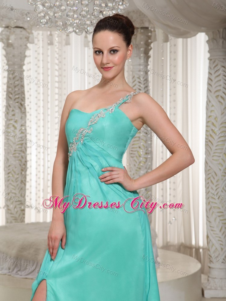 Customize Turquoise One-shoulder High Slit Prom Dress For Party