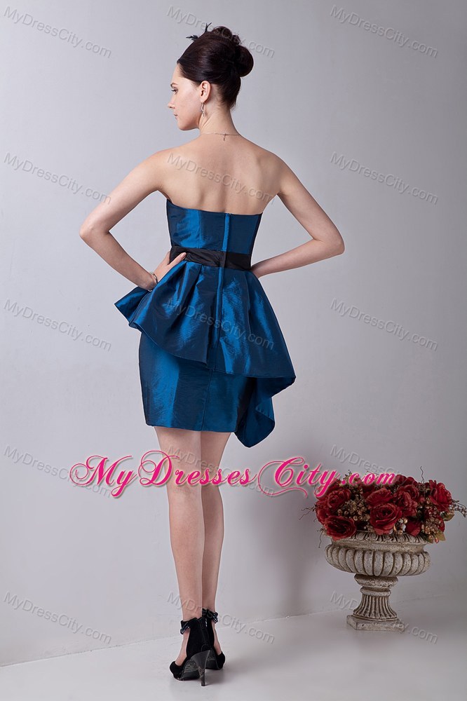 Mini-length Blue Column Sweetheart Taffeta Prom Dress with Sashes