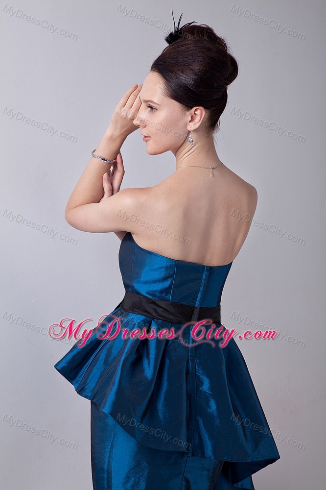 Mini-length Blue Column Sweetheart Taffeta Prom Dress with Sashes