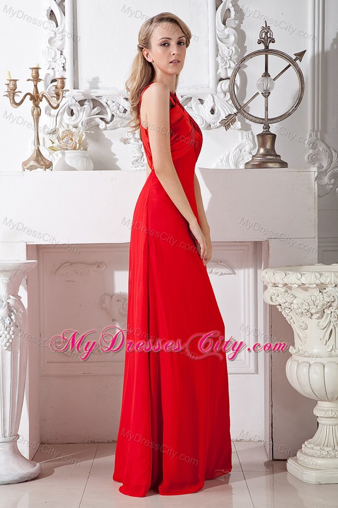 Red Floor-length Elastic Woven Satin Cross Straps Prom Dress