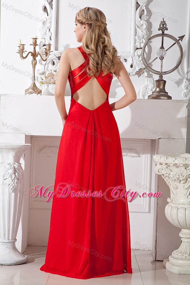 Red Floor-length Elastic Woven Satin Cross Straps Prom Dress