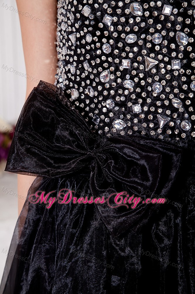 Sweetheart Organza Beading Black Prom Dress with Brush Train