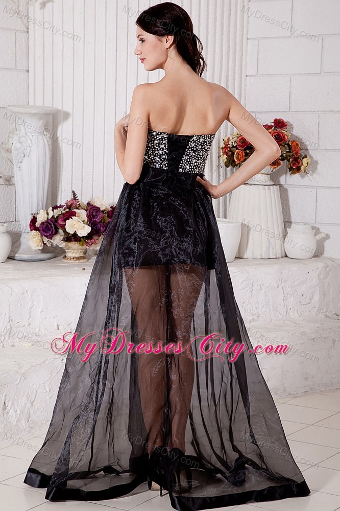 Sweetheart Organza Beading Black Prom Dress with Brush Train