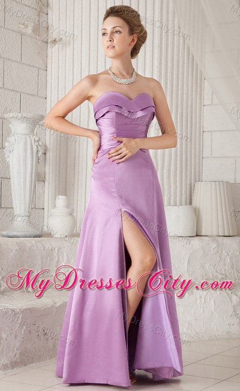 Alluring Lavender Column Sweetheart Satin Ruched Dress for Prom