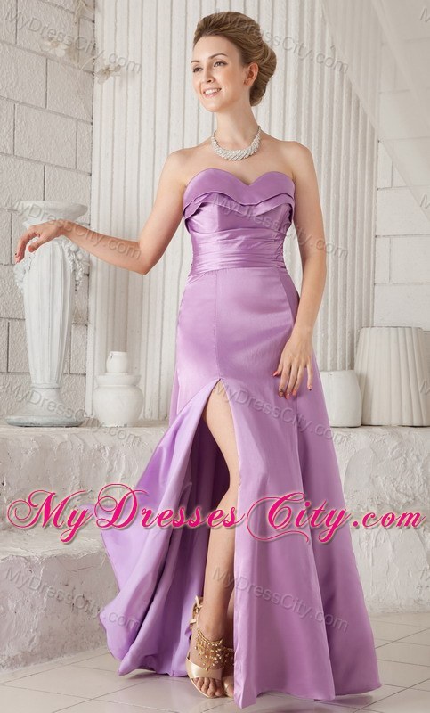 Alluring Lavender Column Sweetheart Satin Ruched Dress for Prom