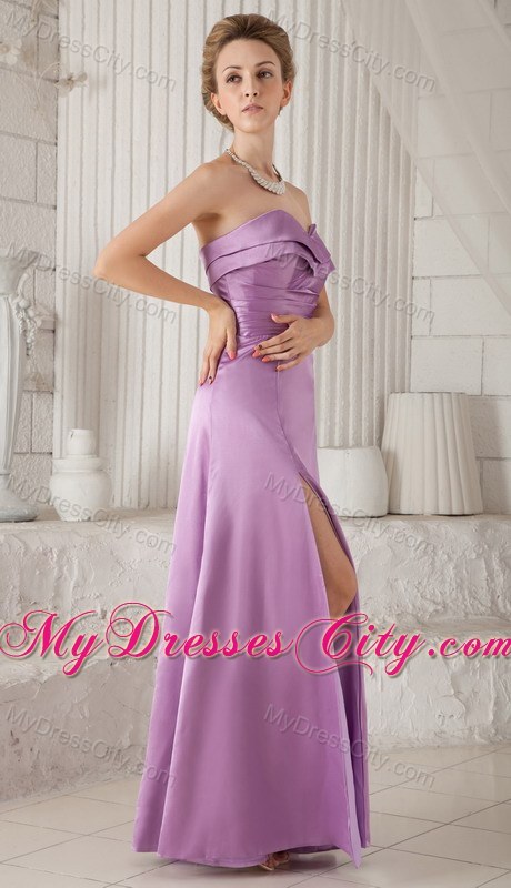 Alluring Lavender Column Sweetheart Satin Ruched Dress for Prom