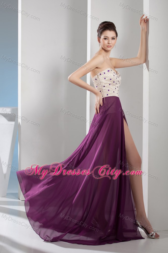 Venetian pearl Column Sweetheart Long Prom Dress in Purple