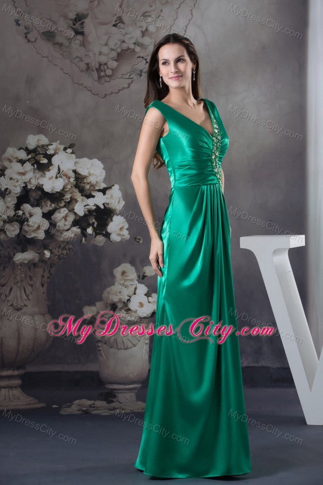 2013 Beading V-neck Green long Column Prom Dress