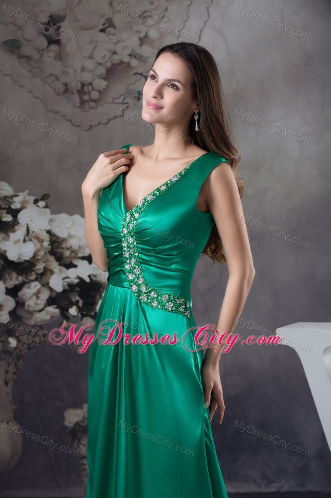 2013 Beading V-neck Green long Column Prom Dress