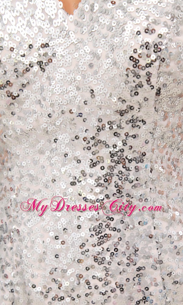 Sequined Mini-length V-neck Prom Dress with Sleeves