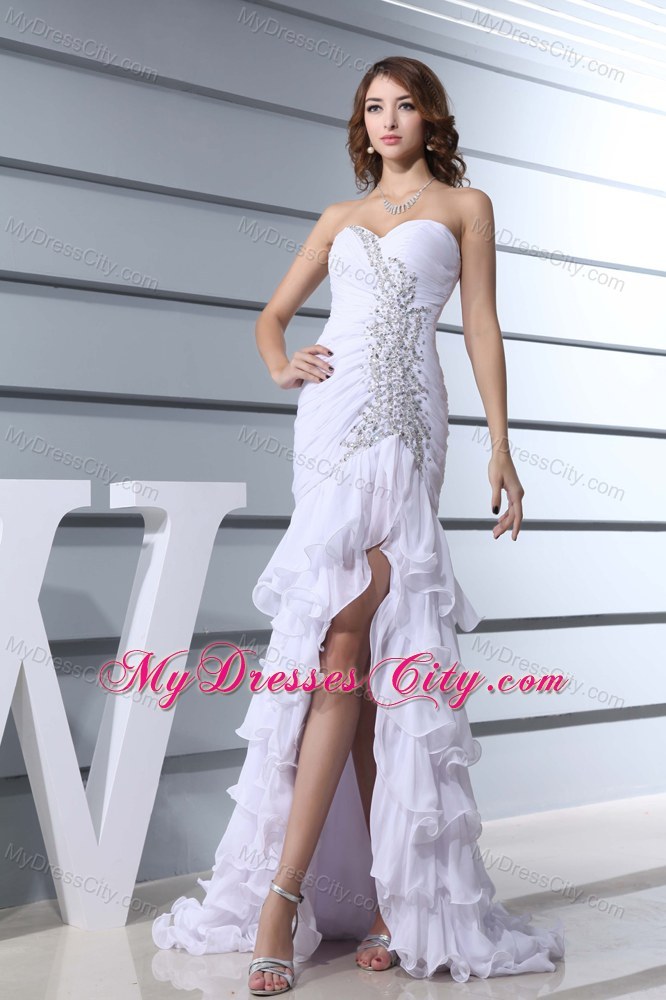 Beaded White Mermaid Sweetheart Prom Party Dress