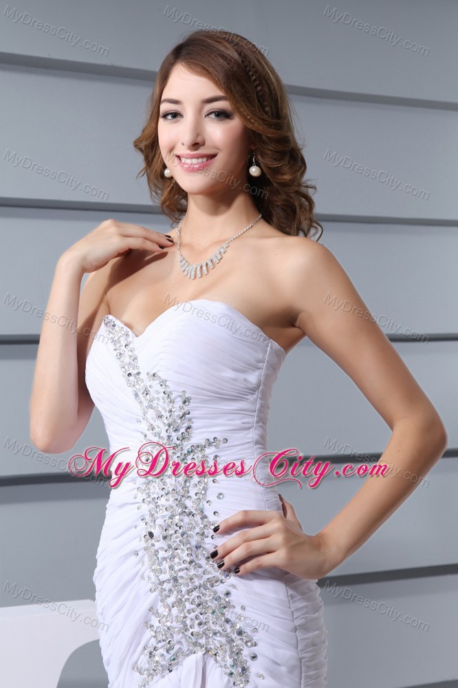 Beaded White Mermaid Sweetheart Prom Party Dress