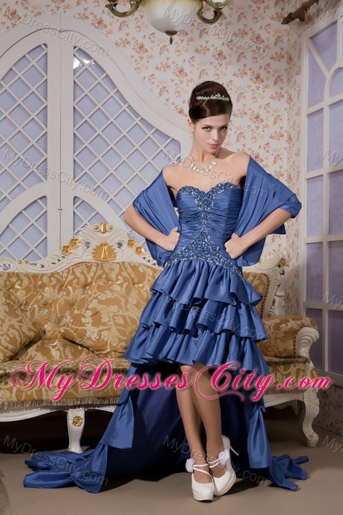 Royal Blue Sweetheart Beading High-low Prom Evening Dress