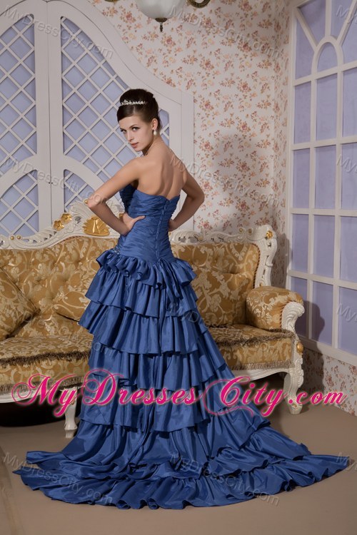 Royal Blue Sweetheart Beading High-low Prom Evening Dress