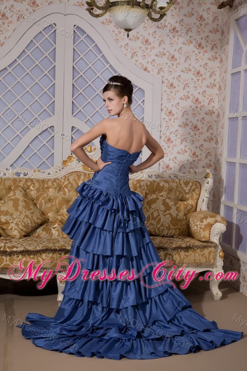 Royal Blue Sweetheart Beading High-low Prom Evening Dress