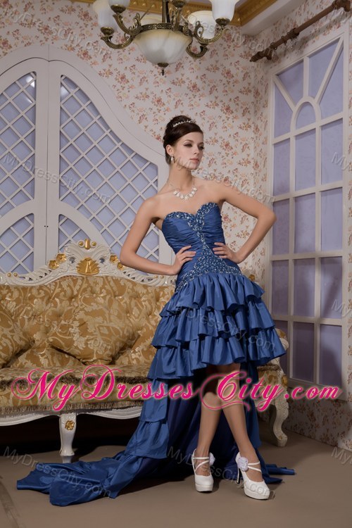 Royal Blue Sweetheart Beading High-low Prom Evening Dress