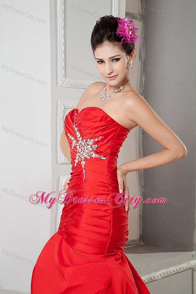 Hot Red Sweetheart Mermaid Beading Prom Dress for Ladies