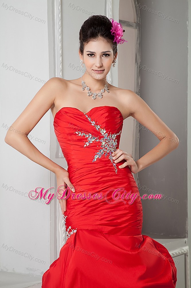 Hot Red Sweetheart Mermaid Beading Prom Dress for Ladies