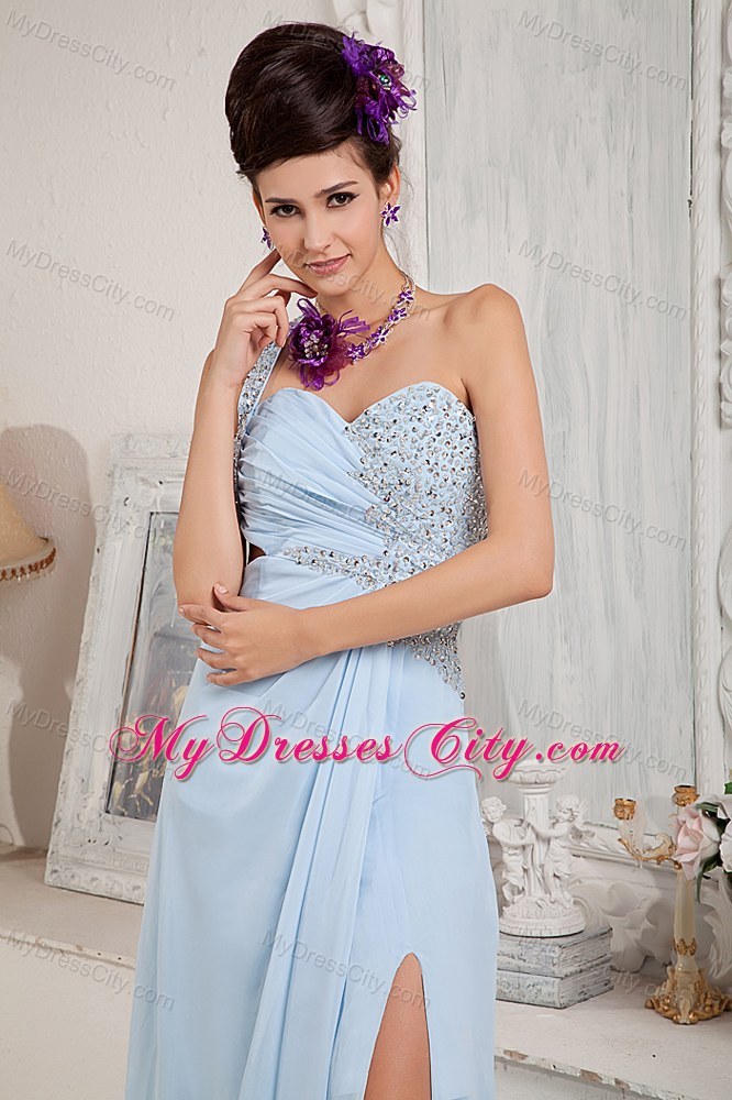 Blue Chiffon Prom Evening Dress with One Shoulder