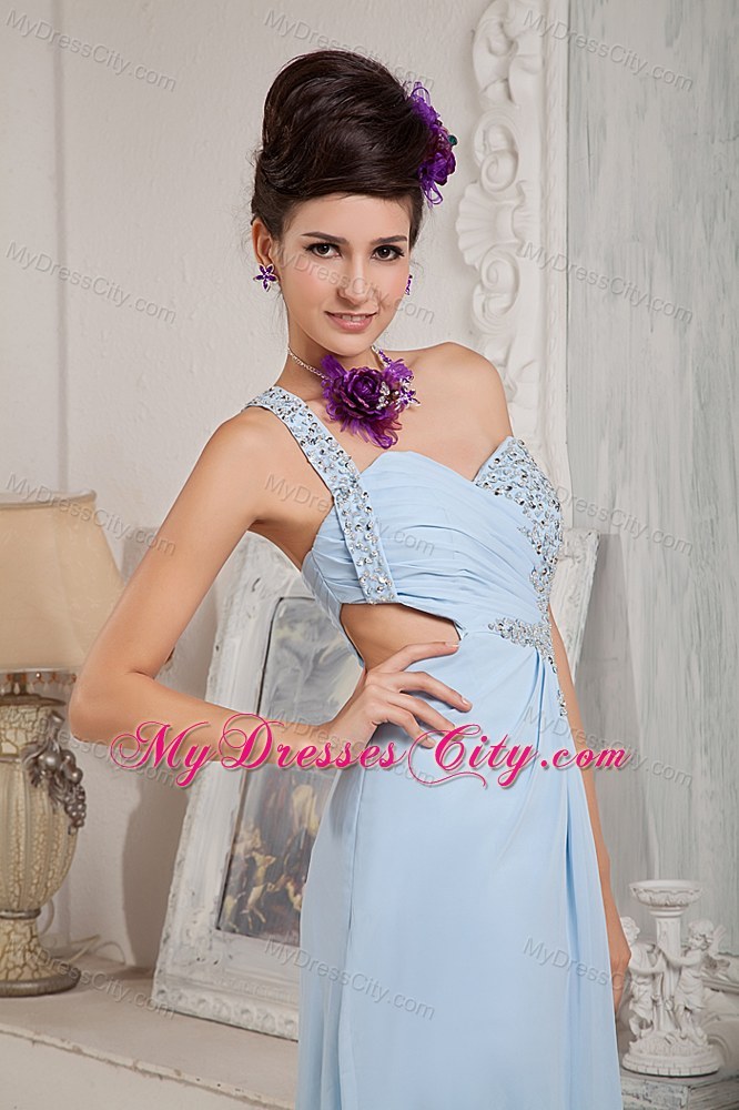 Blue Chiffon Prom Evening Dress with One Shoulder