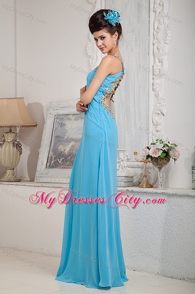 Asymmetrical Blue Chiffon Beaded Prom Dress for Women