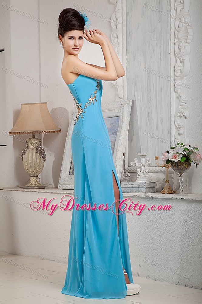 Asymmetrical Blue Chiffon Beaded Prom Dress for Women