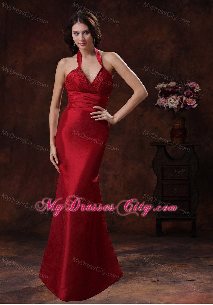 Red Mermaid Taffeta Prom Pageant Dress with Halter