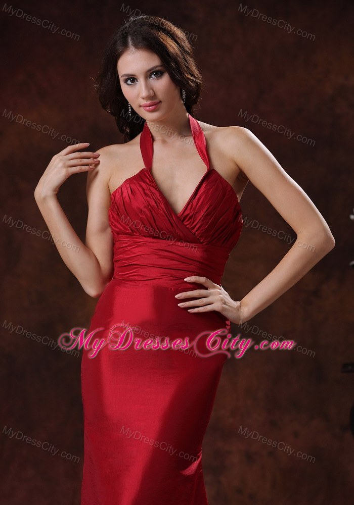 Red Mermaid Taffeta Prom Pageant Dress with Halter