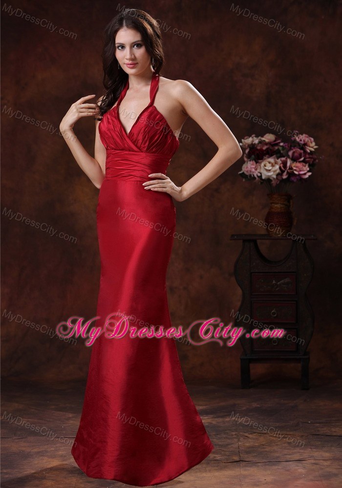 Red Mermaid Taffeta Prom Pageant Dress with Halter