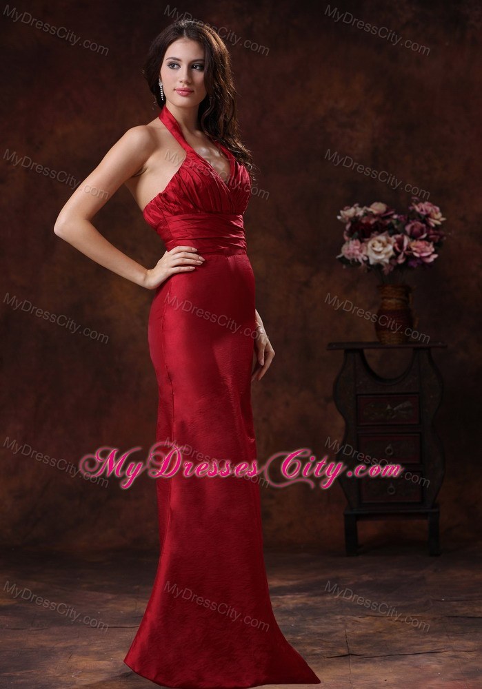 Red Mermaid Taffeta Prom Pageant Dress with Halter