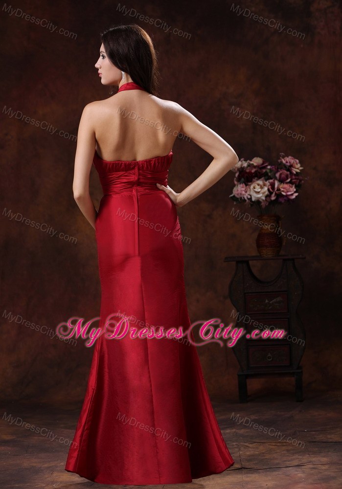 Red Mermaid Taffeta Prom Pageant Dress with Halter