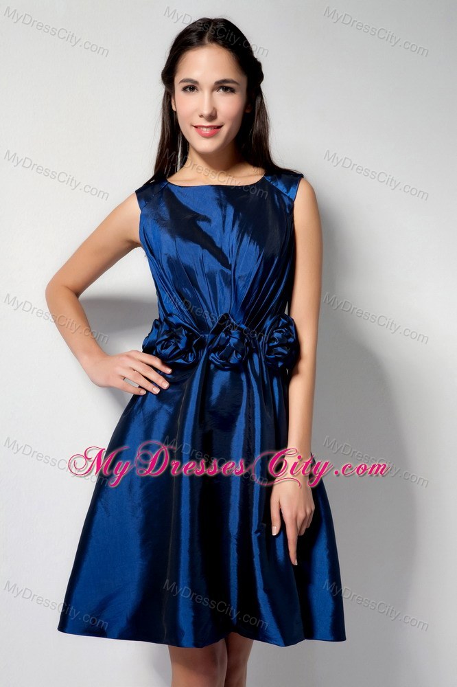 Royal Blue Scoop Knee-length Hand Flower Homecoming Dress