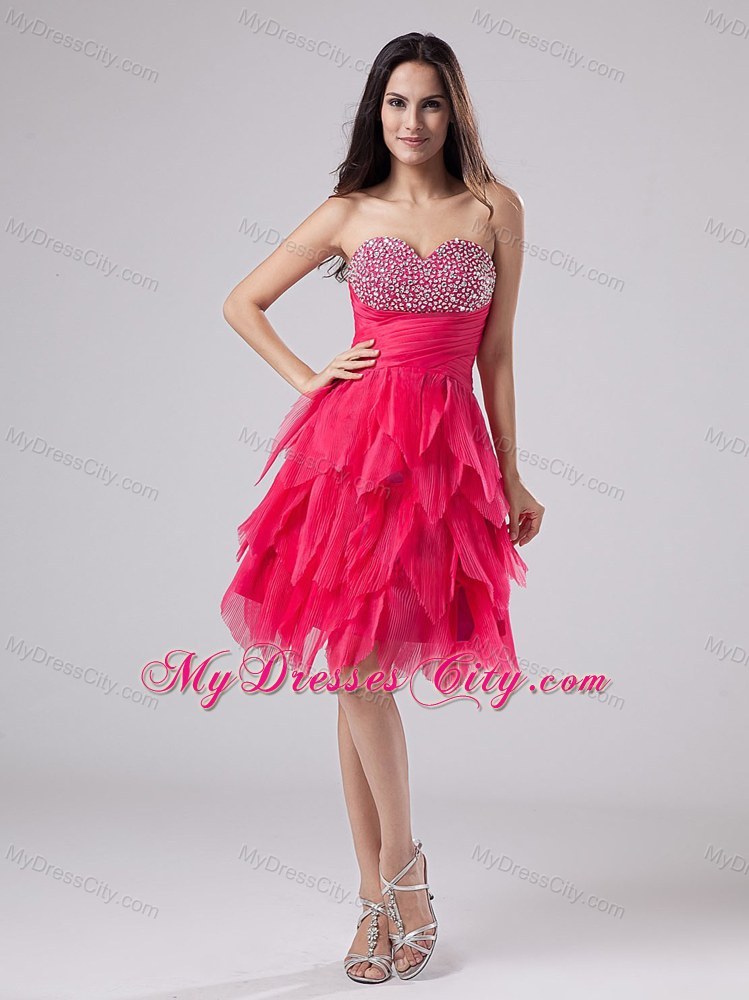 Ruffled Beading Sweetheart Coral Red Homecoming Cocktail Dress