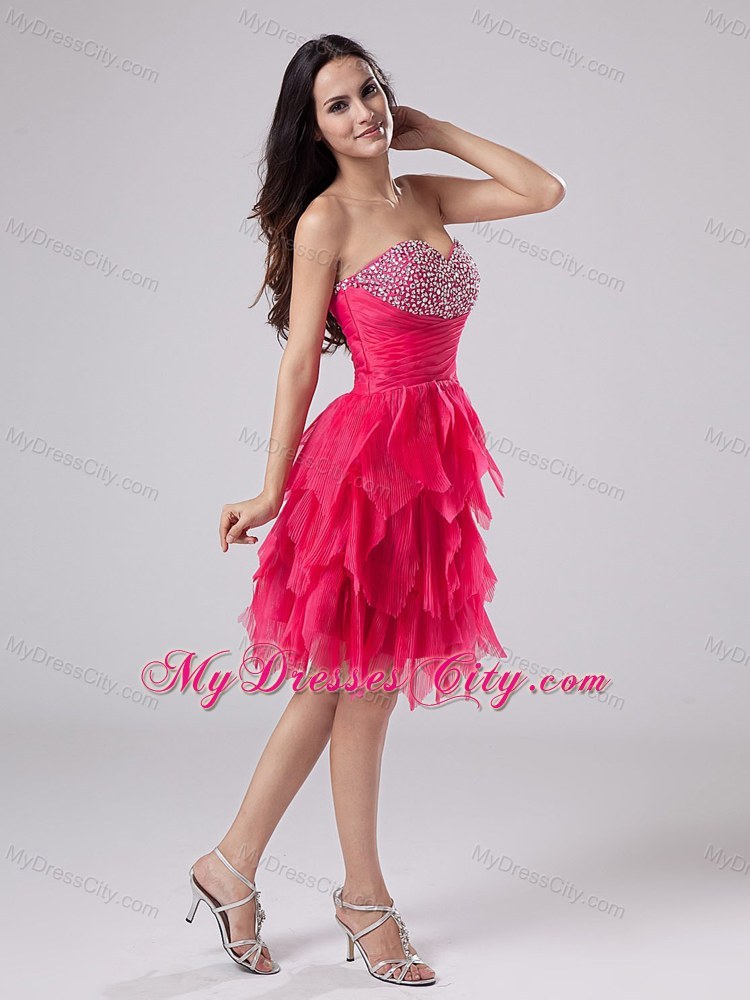 Ruffled Beading Sweetheart Coral Red Homecoming Cocktail Dress