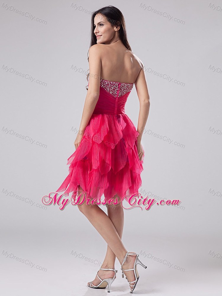 Ruffled Beading Sweetheart Coral Red Homecoming Cocktail Dress