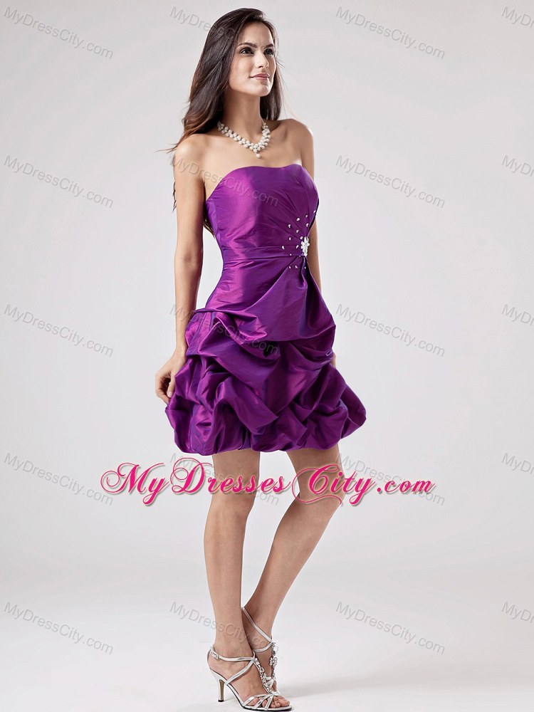 Eggplant Purple Beaded Ruching Taffeta Prom Homecoming Dresses