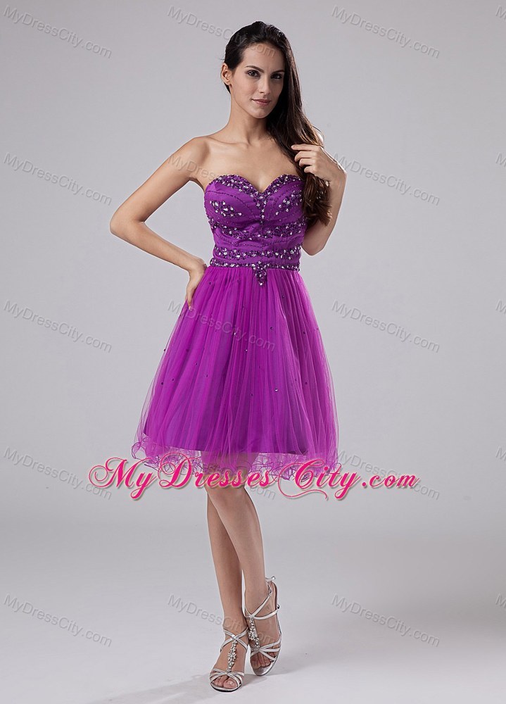 2013 Fuchsia Homecoming Dress Beaded Organza with the Back Out