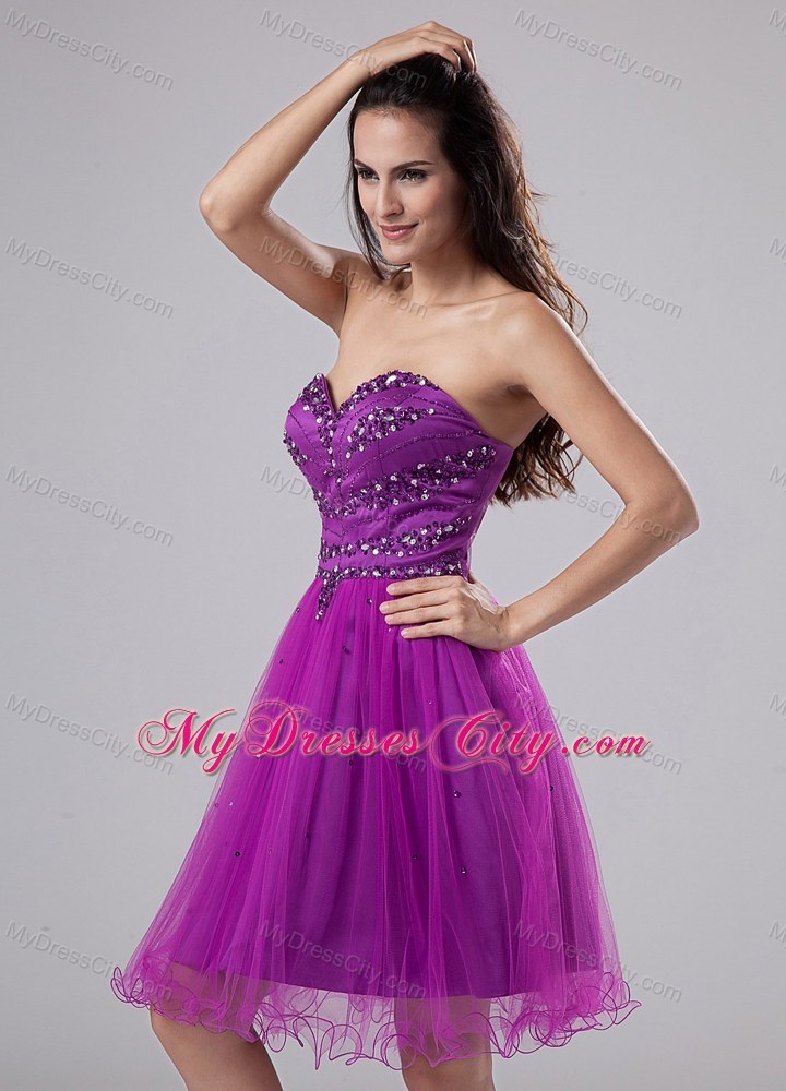 2013 Fuchsia Homecoming Dress Beaded Organza with the Back Out