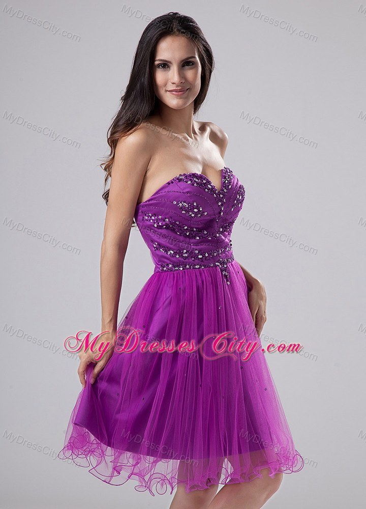 2013 Fuchsia Homecoming Dress Beaded Organza with the Back Out