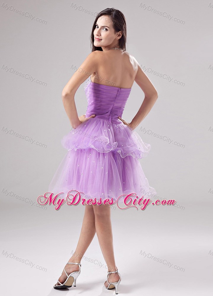 Lavender Homecoming Prom Dress Beading Ruched Layered Organza