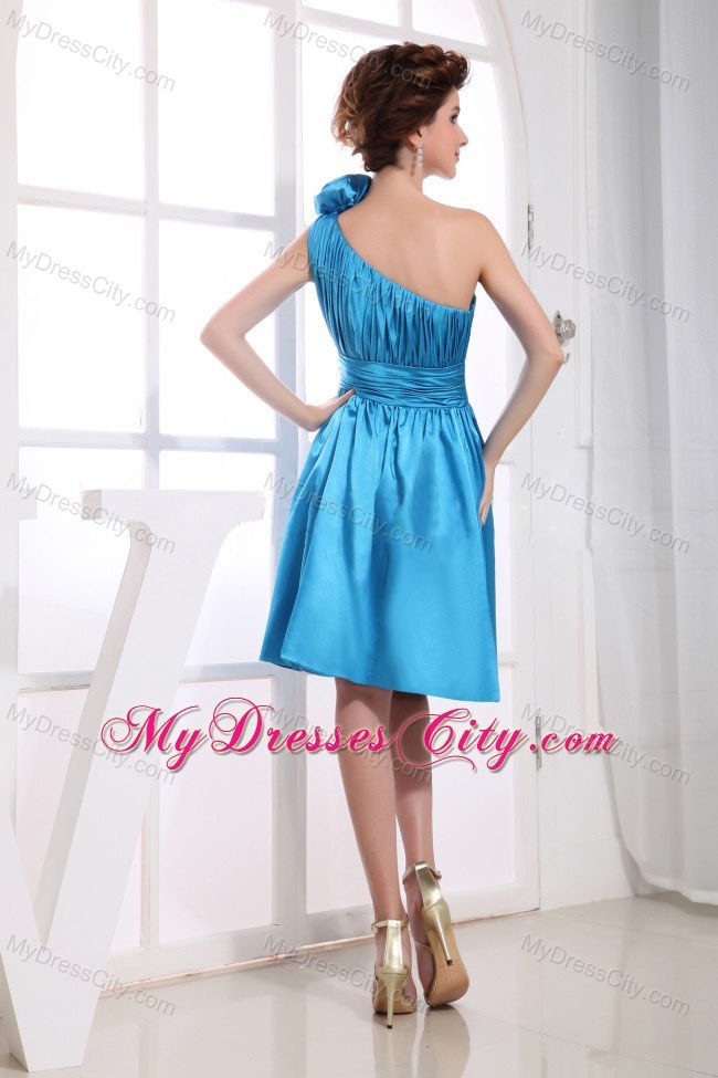 Hand Made Flowers Aqua Blue One Shoulder Homecoming Prom Dress