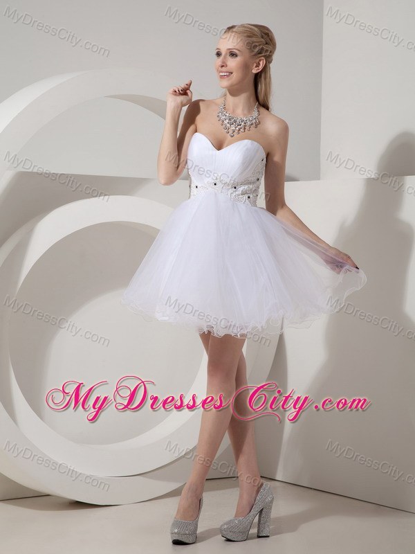 White Homecoming Cocktail Dresses Sweetheart Organza Beading