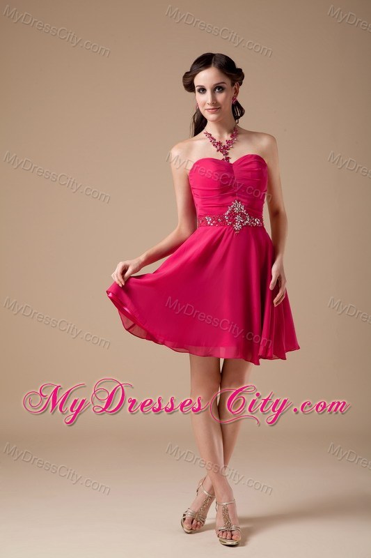 Hot Pink Sweetheart Cool Back Homecoming Dress Chiffon Beading