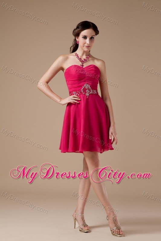 Hot Pink Sweetheart Cool Back Homecoming Dress Chiffon Beading