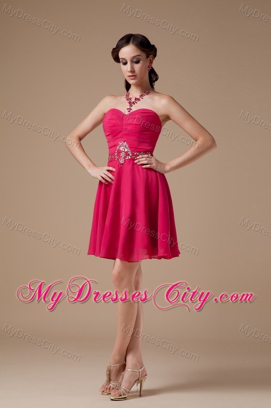 Hot Pink Sweetheart Cool Back Homecoming Dress Chiffon Beading